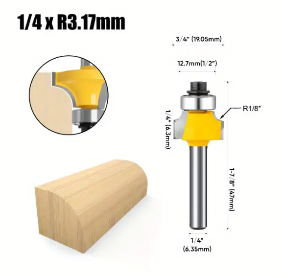 6.35mm Shank Router Bits Set Corner Round Over High quality Alloy Corner Rounding  Milling Cutter With Bearing For Wood Woodworking Tool