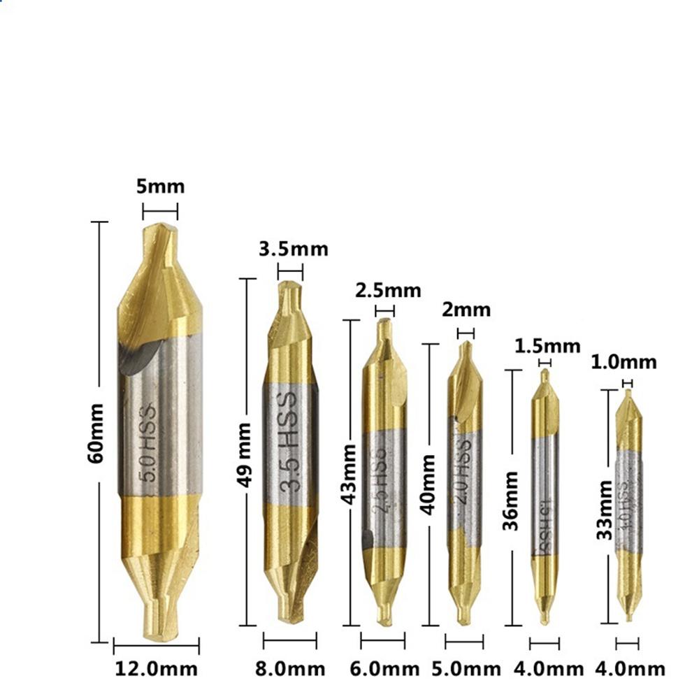 6PCS 1.0-5.0mm High-Speed Steel Center Drill Bits Set 60-Degree Countersink Lathe Metalworking Tools