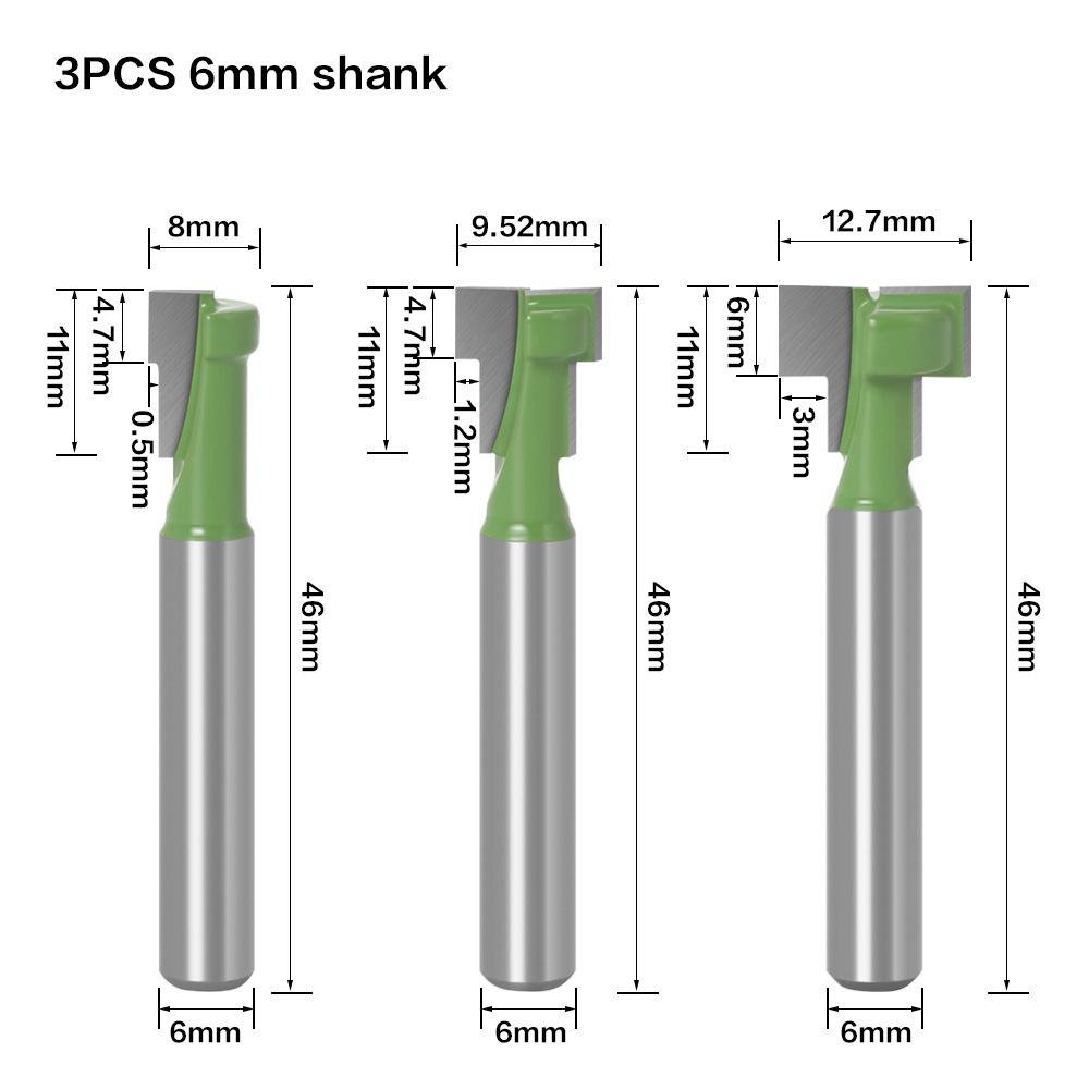 6mm 1/4 Shank T-Track Slotting & T-Slot Keyhole Cutter Router Bit Steel Handle 5/16 3/8'' & 1/2'' Length Cutter For Wood