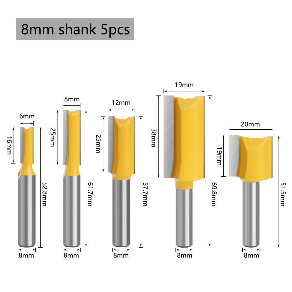 5pcs set 8mm Shank Straight Bit Tungsten Carbide Double Flute Router Bits Milling Cutter for Wood Woodwork Tool C08002T5A