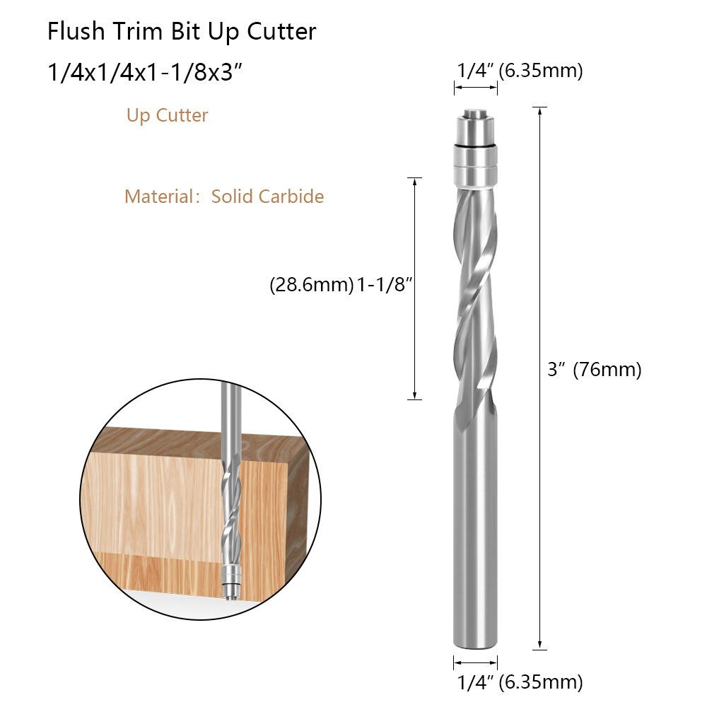 6mm 6.35mm Shank Solid Carbide Bearing Guided Two Flute Flush Trim Router Bits Woodworking Milling Cutters Z06AT3A