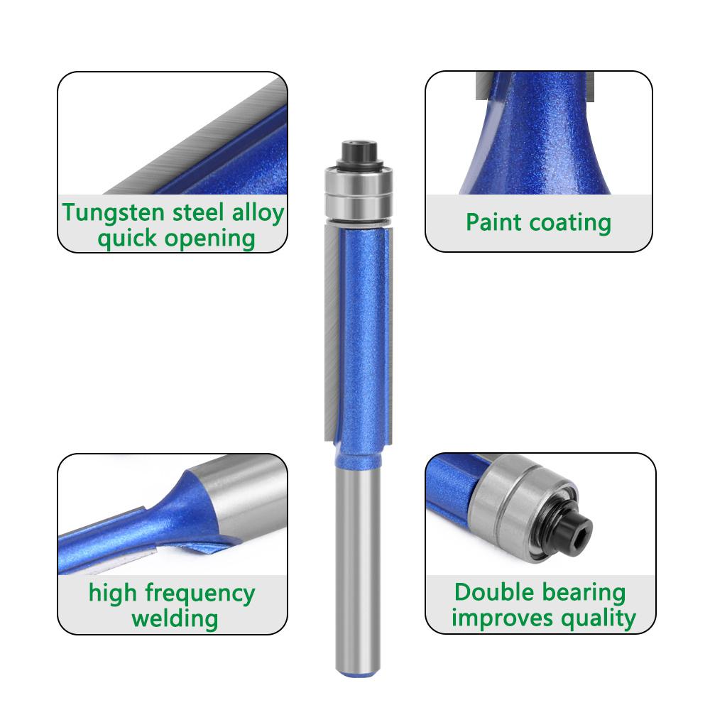 Silver Blue Double Bearing Router Bit Trimming Knife Woodworking Milling Tools  Double-edged Trimming Machine Blade