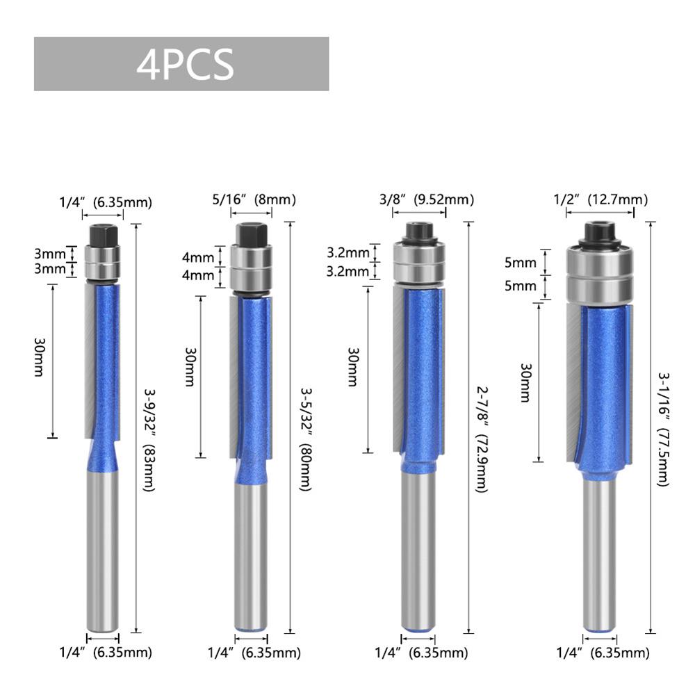 Silver Blue Double Bearing Router Bit Trimming Knife Woodworking Milling Tools  Double-edged Trimming Machine Blade