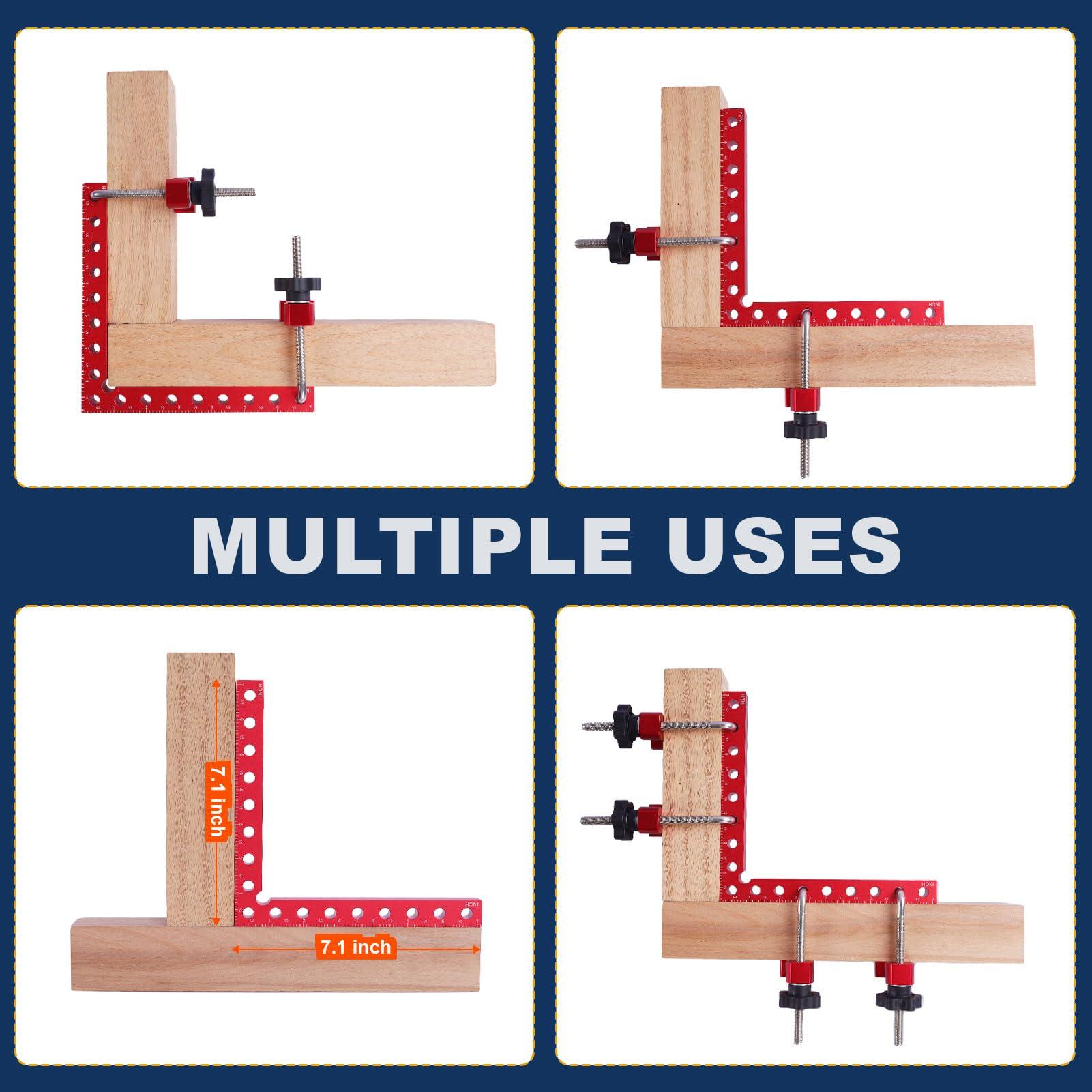 2 Packs 180mm x 180mm 90° Right Angle Clamps Positioning Squares MM/Inch Scale Aluminum Alloy Woodworking Carpenter Corner Clamping