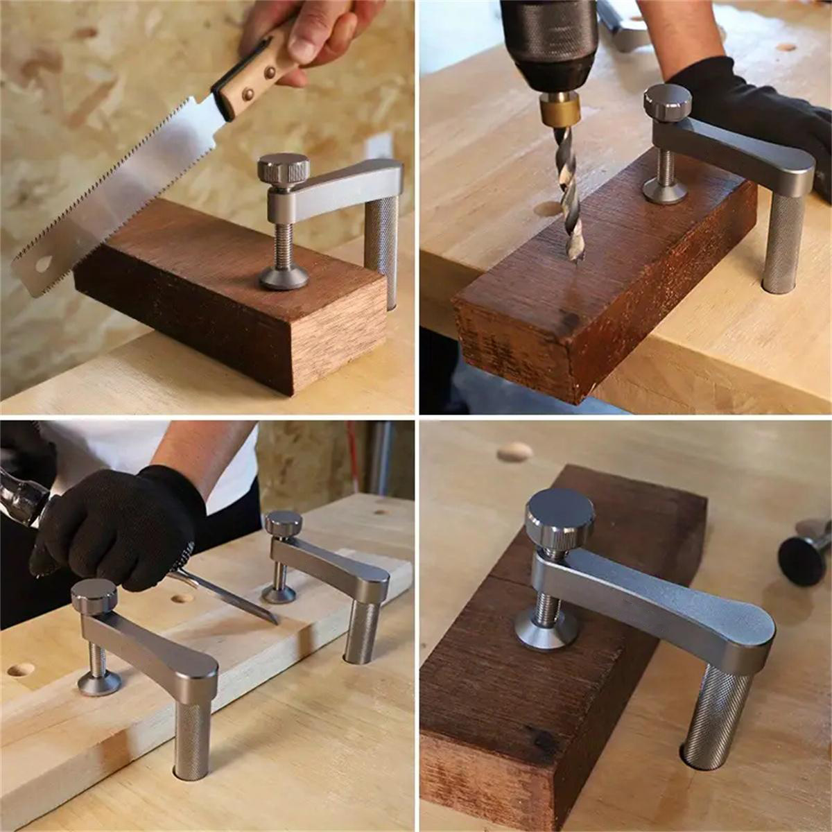 2PCS Workbench Dog Hole Clamp Set With Anti-Slip Pad Woodworking Desktop Fixed Clip Aluminum Alloy Quick Acting Hold Down Clamp