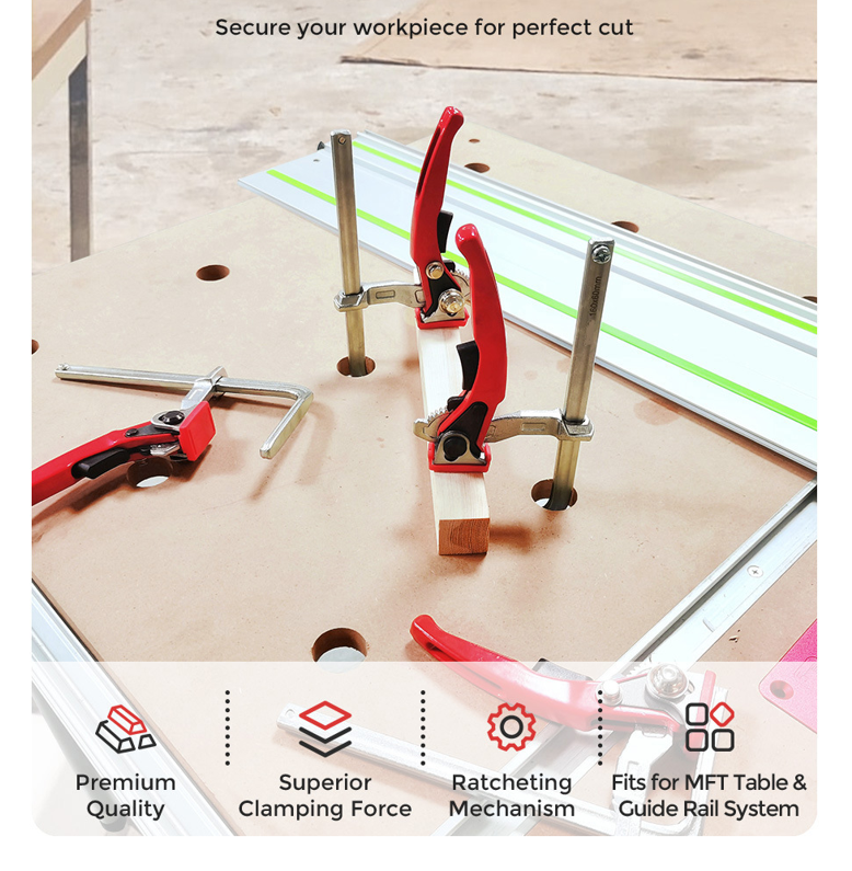 Upgrade Quick Ratchet Track Saw Guide Rail Clamp MFT Clamp for MFT Table and Guide Rail System Woodworking Clamp