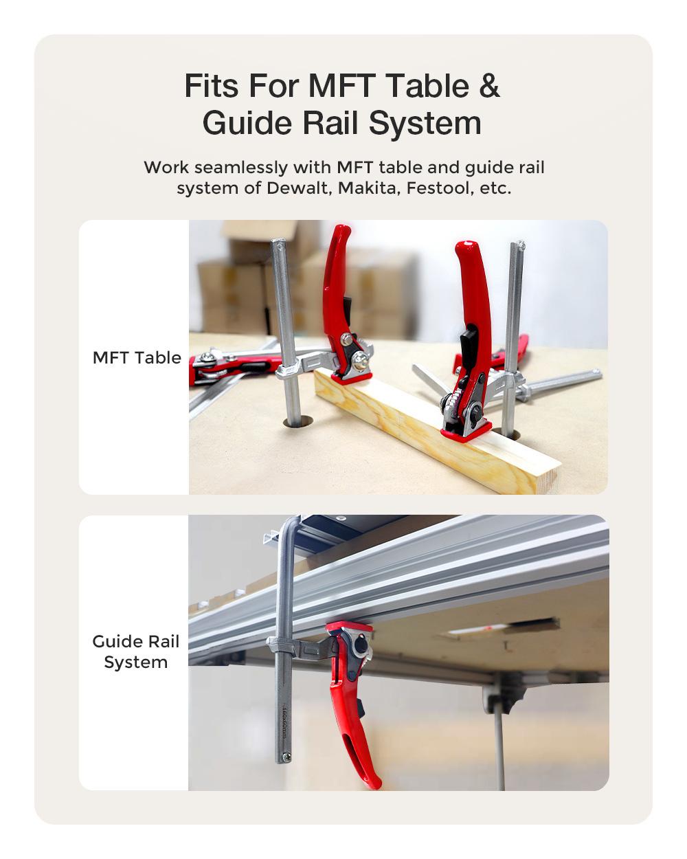 Upgrade Quick Ratchet Track Saw Guide Rail Clamp MFT Clamp for MFT Table and Guide Rail System Woodworking Clamp