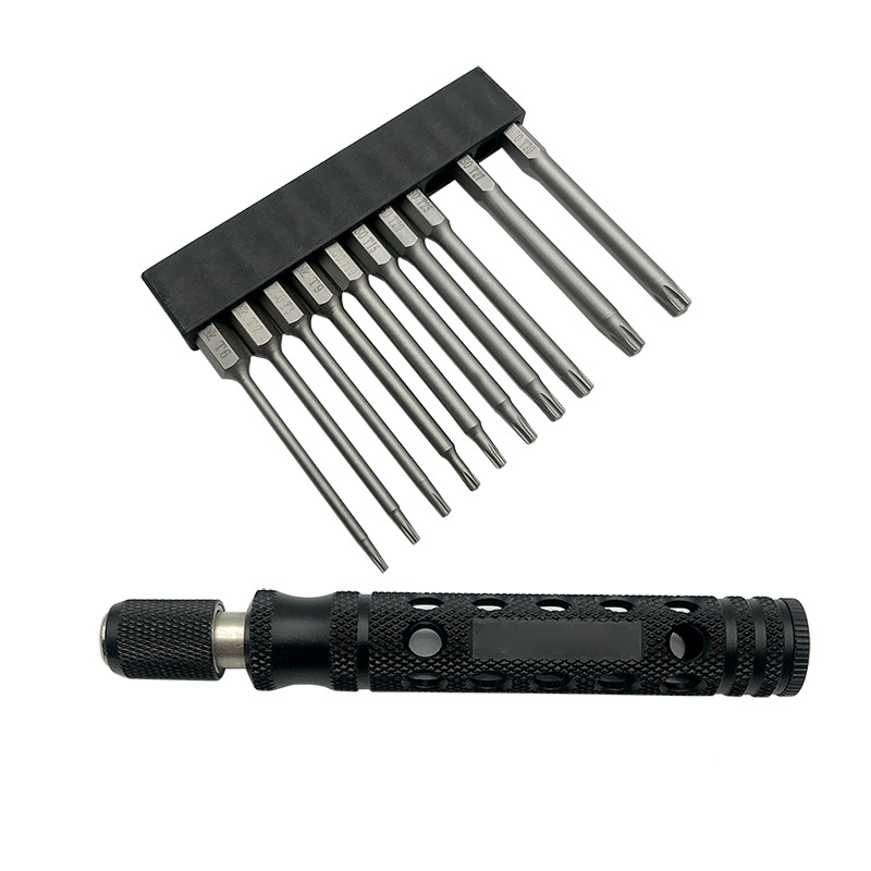 10pcs 1/4 Inch 6.35mm Length 75mm Plum Magnetic Screw Driver Bits Sets T6 T7 T8 T9 T10 T15 T20 T25 T27 T30 Hex Shank