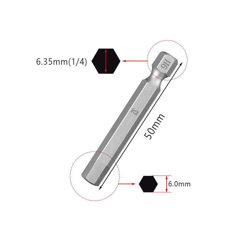 50mm 1.5 2.0 2.5 3.0 4.0 5.0 6.0 8.0 10 12mm Hex Key Allen Screwdriver Bits Magnetic 1/4 6.35mm Quick Change Impact Driver