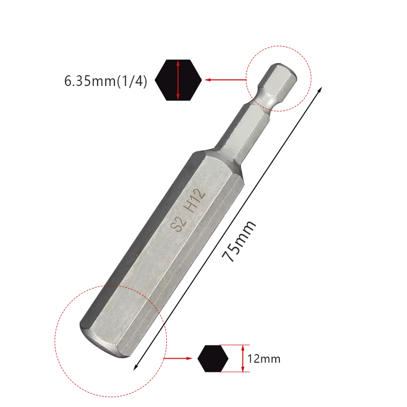 75mm 1.5 2.0 2.5 3.0 4.0 5.0 6.0 8.0 10 12mm Hex Key Allen Screwdriver Bits Magnetic 1/4 6.35mm Quick Change Impact Driver