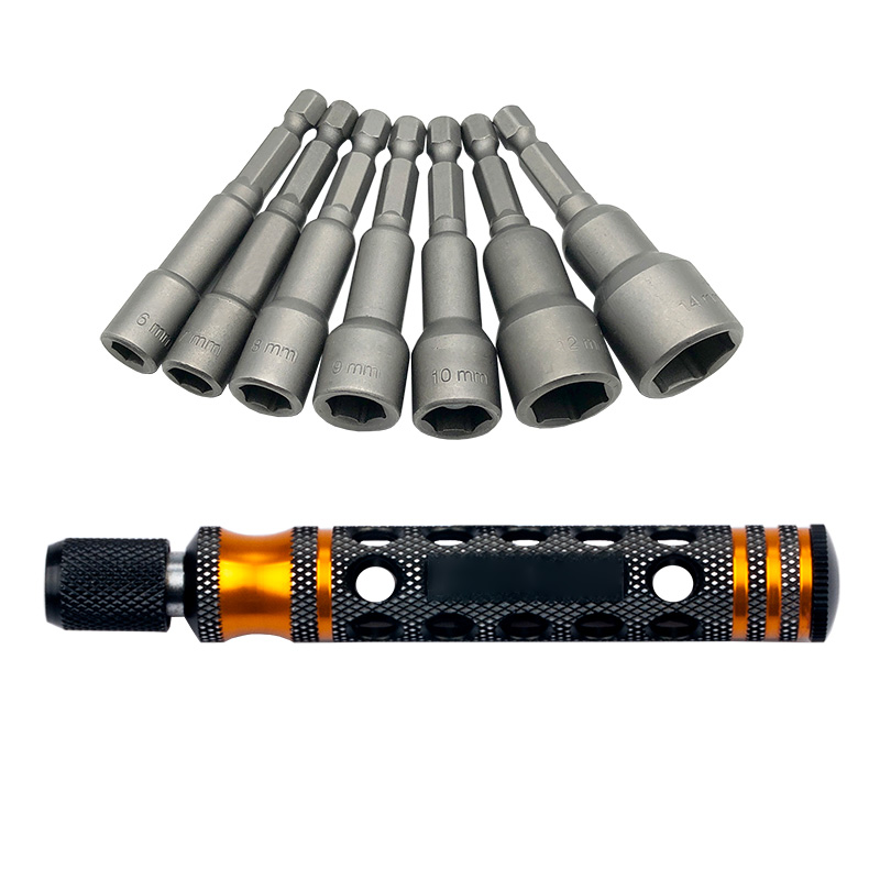 7pcs 1/4 Inch 6.35mm Length 65mm 6.0 / 7.0 / 8.0 / 9.0 / 10 / 12 / 14mm Nut Drivers