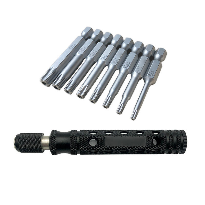 TP8/TP10/TP15/TP20/TP25/TP27/TP30/TP40 1/4inch 6.35mm L50mm Torx Head Bits with handle for Electric Screwdriver