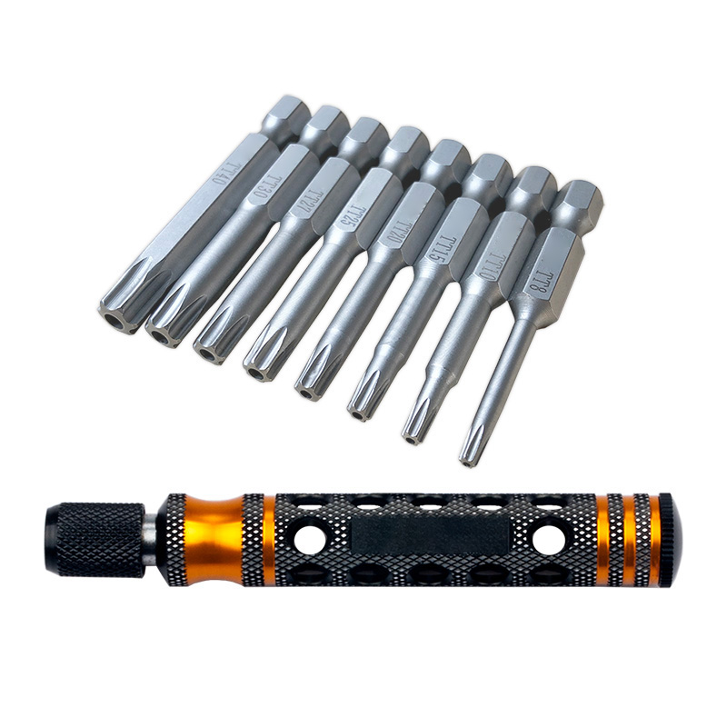 TP8/TP10/TP15/TP20/TP25/TP27/TP30/TP40 1/4inch 6.35mm L50mm Torx Head Bits with handle for Electric Screwdriver