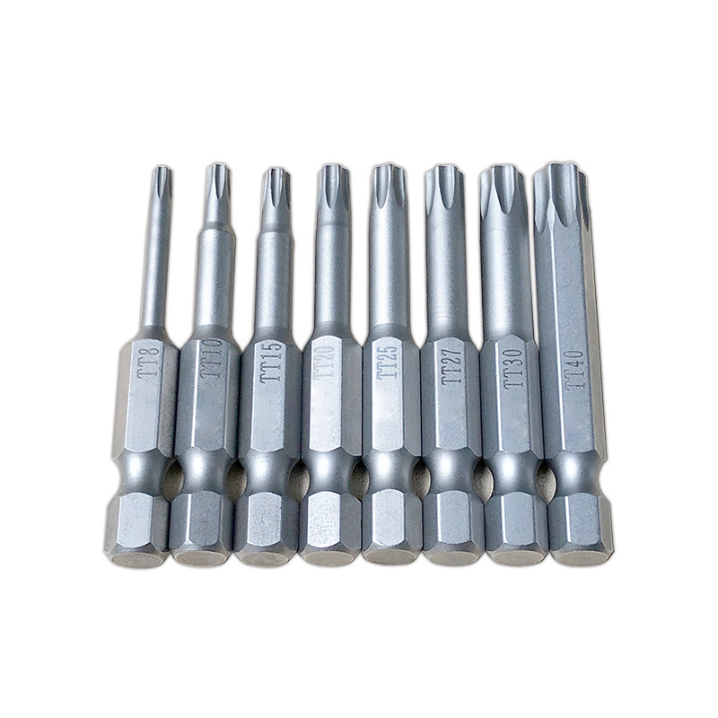 TP8/TP10/TP15/TP20/TP25/TP27/TP30/TP40 1/4inch 6.35mm L50mm Torx Head Bits with handle for Electric Screwdriver