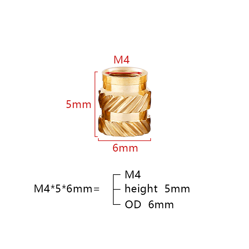 100pcs M4 Brass Insert Nuts Hot Melt Molding Copper Heat Inserting Thread Embedded Knurled Injection Nut