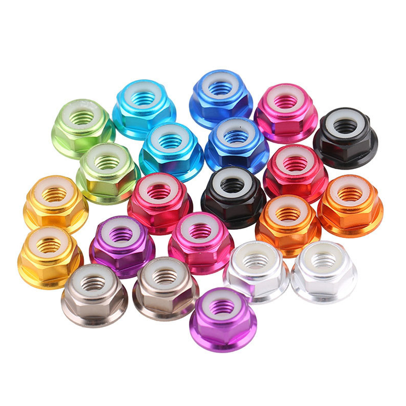 CW CCW 50pcs M4 M5 M6 Lock Nuts Flanged Nylon Insert Aluminum Alloy Self-Locking Nuts