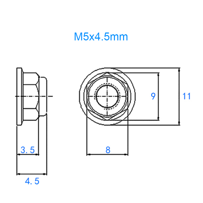 CW CCW 50pcs M5x4.5mm Lock Nuts Flanged Nylon Insert Aluminum Alloy Self-Locking Nuts