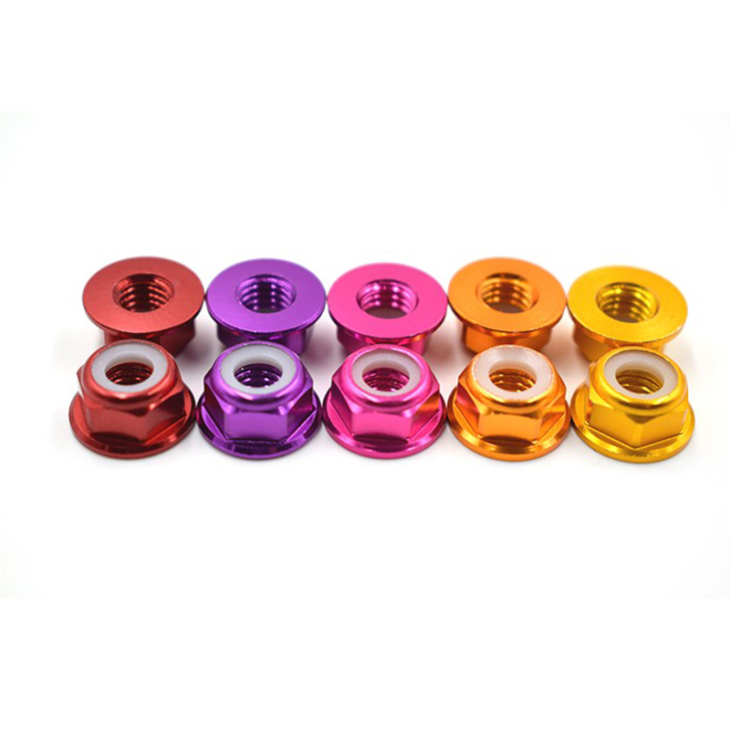 CW CCW 50pcs M5x4.5mm Lock Nuts Flanged Nylon Insert Aluminum Alloy Self-Locking Nuts