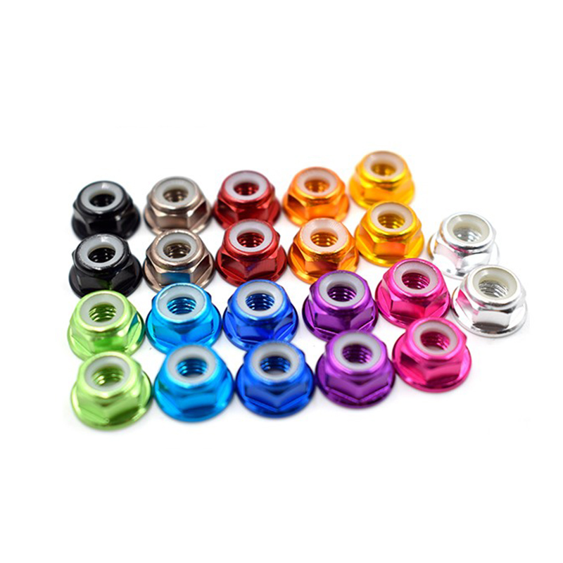 CW CCW 50pcs M5x4.5mm Lock Nuts Flanged Nylon Insert Aluminum Alloy Self-Locking Nuts