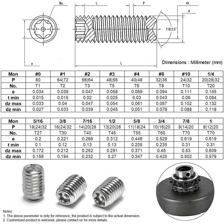 Anti Rust Stainless Steel M3 M4 M5 M6 Torx Pin Cup Point Grub Screws