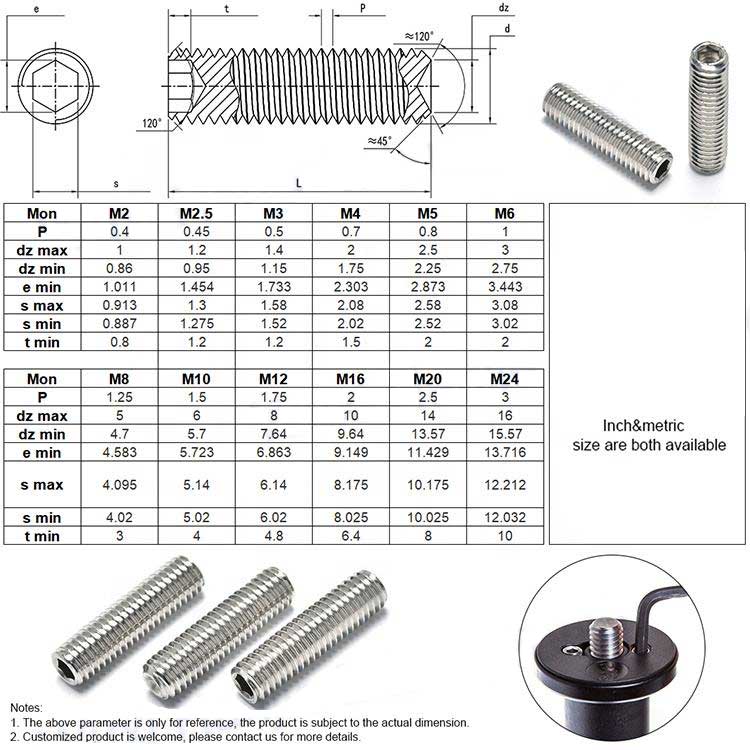 China Stainless Steel 304 316 DIN916 Hex Socket Cup Point Grub Set Screws