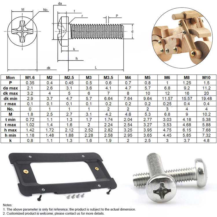 High Quality Machine Screw M2-M16 Stainless Steel Phillips Slot Csk Flat Pan Head Machine Screw