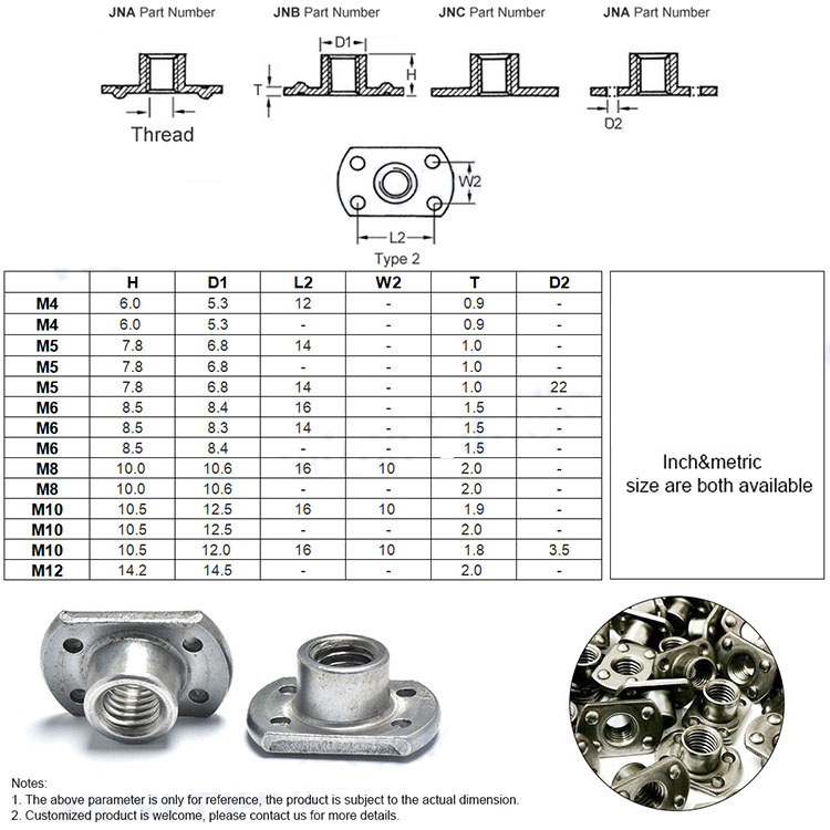 M6 Steel Two Holes Slab Base Weld T-Nuts