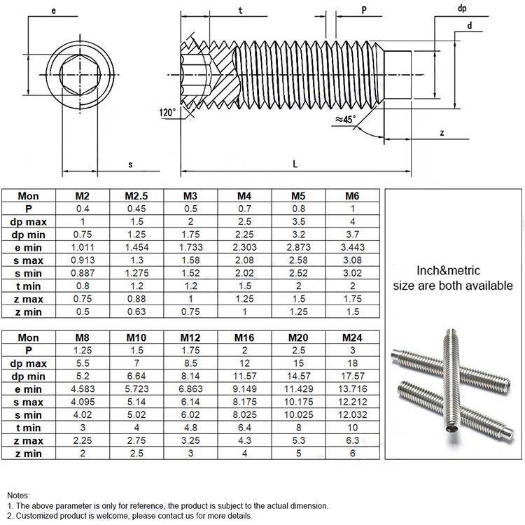 Professional Manufacturer Stainless Steel Dog Point Hexagon Socket Set Screws