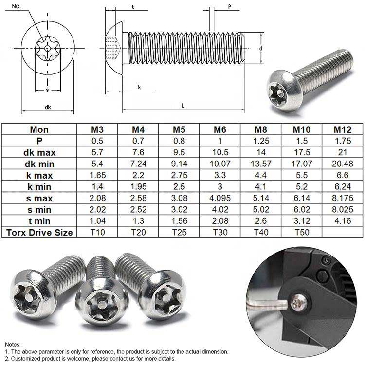 Screw Security Colorful Ti Material Button Head Torx Titanium Screw With Pin Security Titanium Screw