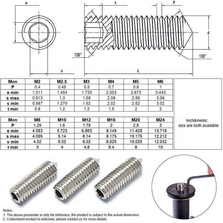 Supply High Quality 18-8 Steel A2 A4 DIN914 Cone Point Hex Socket Grub Screws