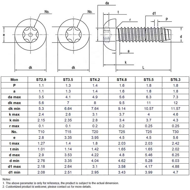 Supply High Quality Carbon Steel Stainless Steel  Security PT Torx Button Head Torx Pin Screws