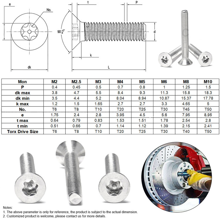 Supply Stainless Steel SS304 SS316 Countersunk Head Torx Screw Machine Screw With Pin