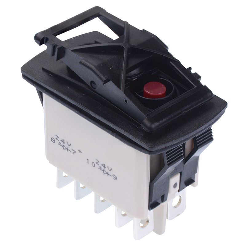 KR45CAKJJG (On)-On Momentary Red 24V LED Auto Rocker Switch DPDT IP68