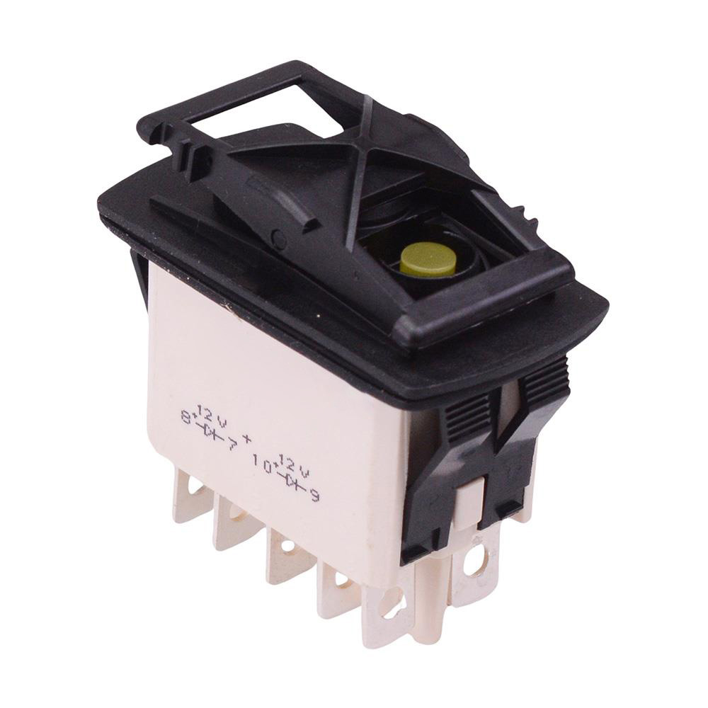 KR46CAKFFG On-On Auto Rocker Switch Yellow 12V illuminated DPDT IP68