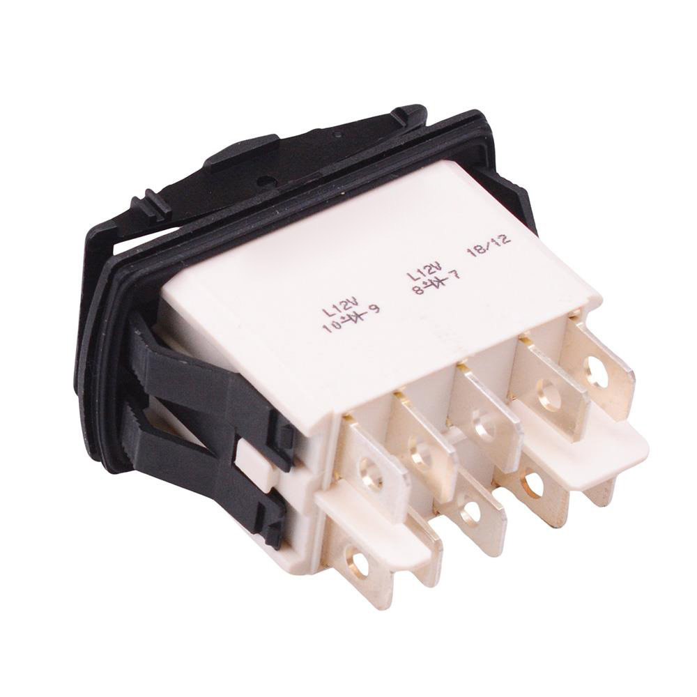 KR47CAKFFG (On)-Off-(On) Auto Rocker Switch Yellow 12V illuminated DPDT IP68