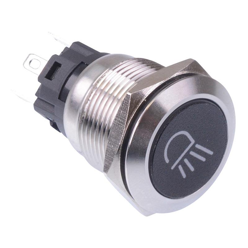 Flood Light (Mirrored)' White LED Latching 19mm Vandal Push Button Switch SPDT 12V