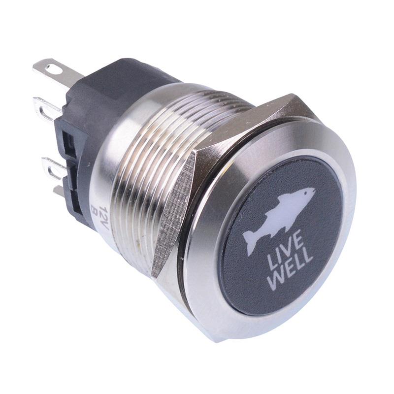Live Well' White LED Momentary 22mm Vandal Push Button Switch SPDT 12V