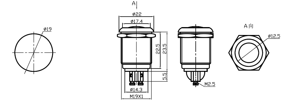 Off-(On) Vandal Resistant 19mm Metal Push Button Switch SPST