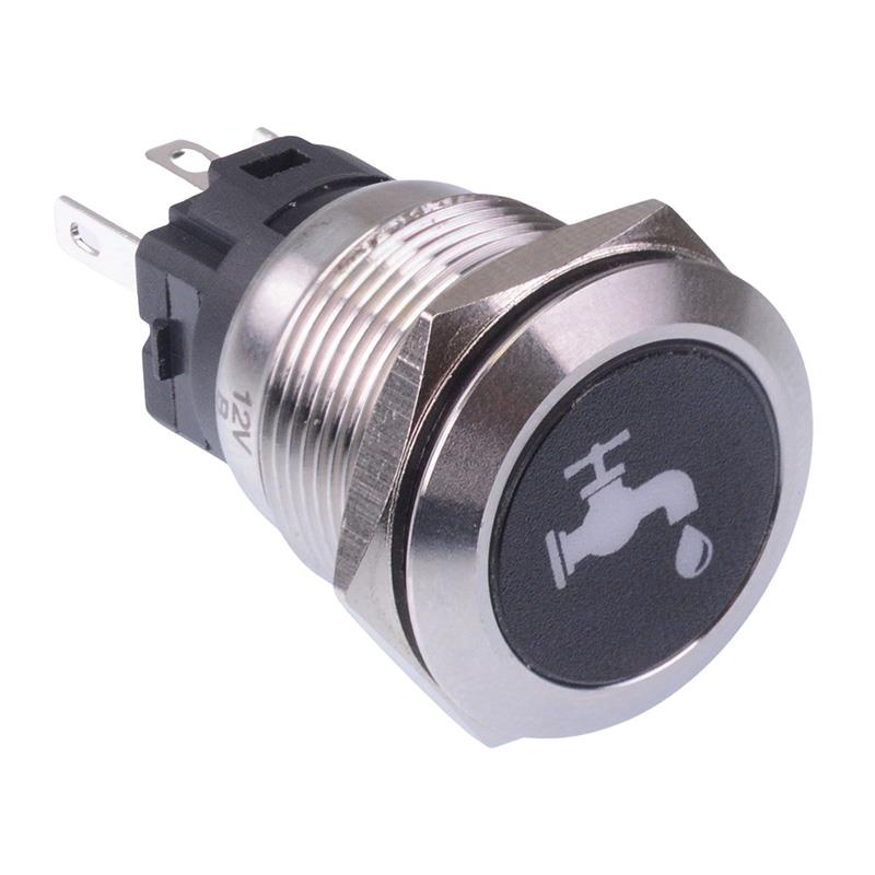 Water Label' Red LED Latching 19mm Vandal Push Button Switch SPDT 12V