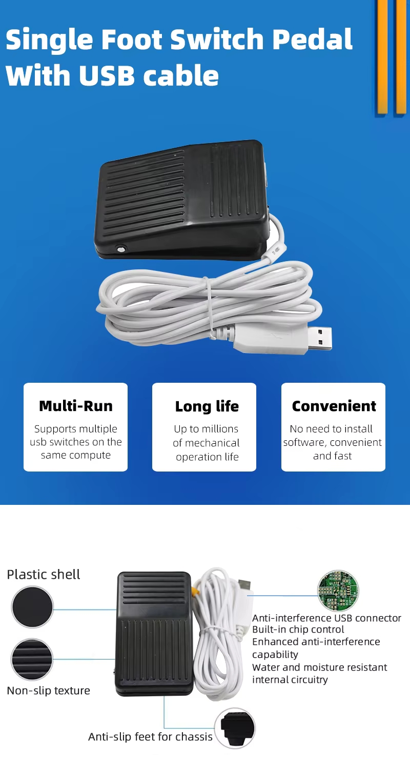 Electric Foot Control Switch 10m USB Power Cord Pedal Button Controller Sensor Programmable Key Value Equipment Foot Switches