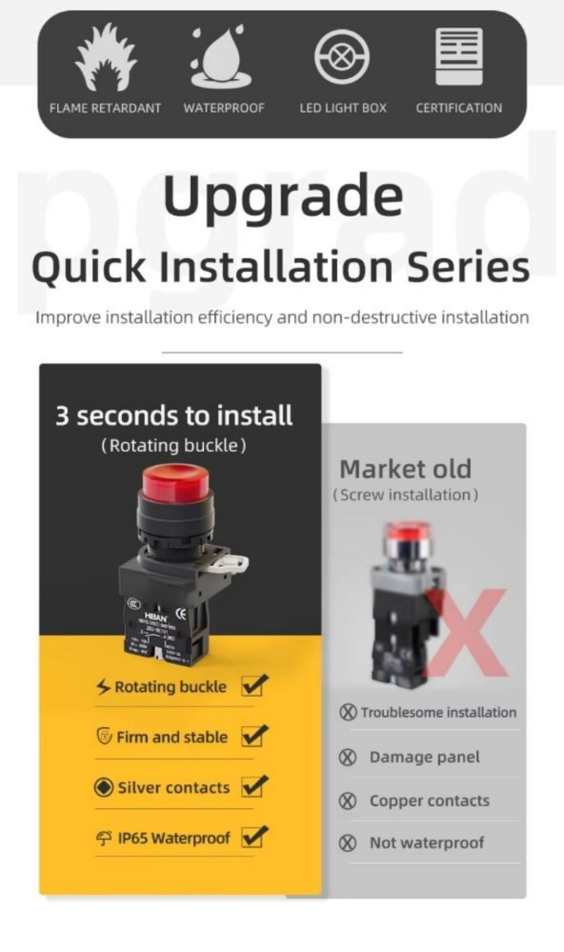 10a 600v latching no Normally open Flat head 22mm ip65 xb2 self-locking electrical industrial push button switches