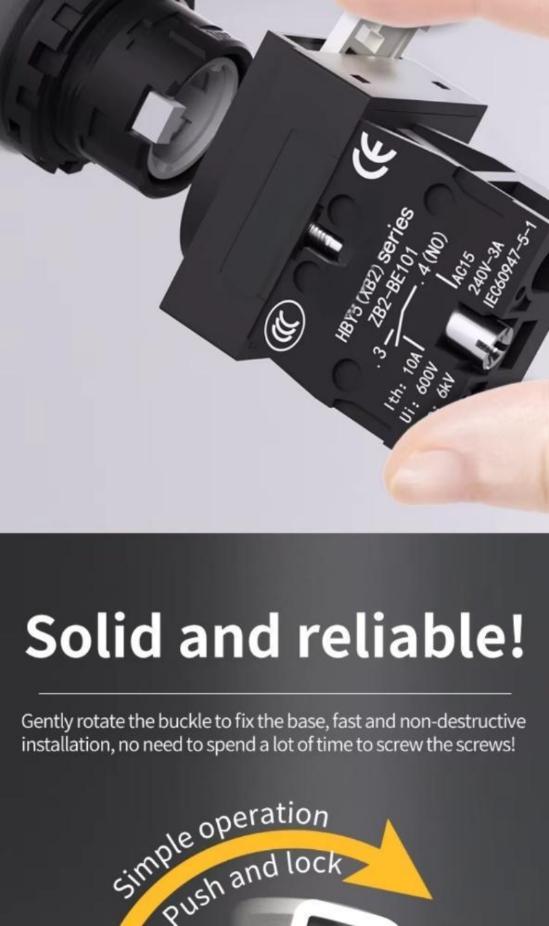 10a 600v latching no Normally open Flat head 22mm ip65 xb2 self-locking electrical industrial push button switches