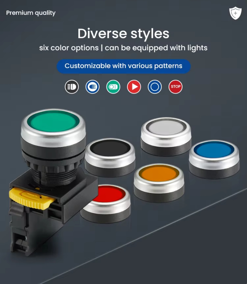 1NO electrical industrial push button switches 22mm round flat head plastic momentary push button switches