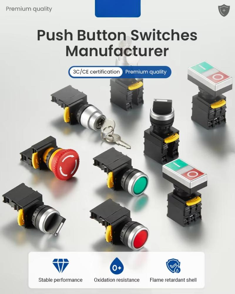 1NO electrical industrial push button switches 22mm round flat head plastic momentary push button switches