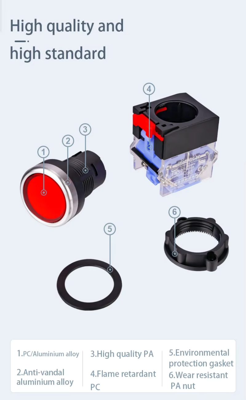 22mm 3/4" Plastic Electric  Industrial Push Button Switches LAS0-K for Control Panel Distribution Box