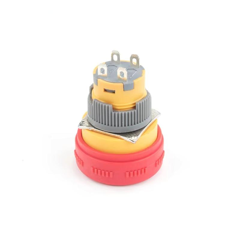 16mm Rotary Reset Waterproof IP65 Push Button Switch 1NO1NC 4 Pin Red Short Thin Mushroom Head 250v Emergency Stop Switches