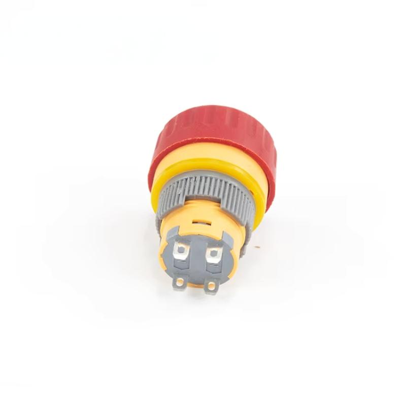16mm Rotary Reset Waterproof IP65 Push Button Switch 1NO1NC 4 Pin Red Short Thin Mushroom Head 250v Emergency Stop Switches