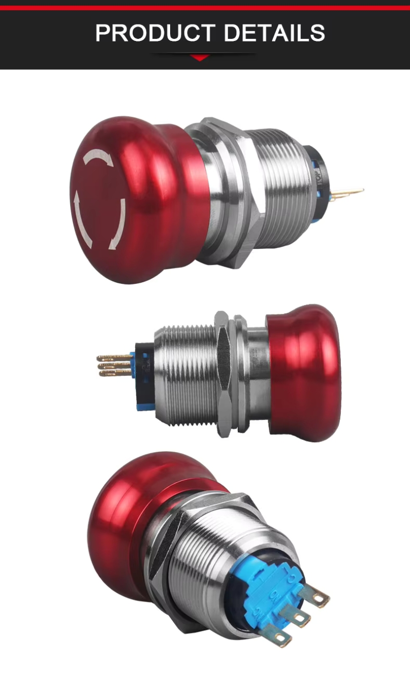 1NO 1NC Waterproof Metal Latching Emergency Stop Switches Mushroom Push Button Switch