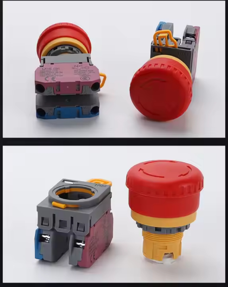 22mm Emergency Stop Switches Push Button Waterproof Plastic Flat Round Head with Screw Terminal 1NO 1NC