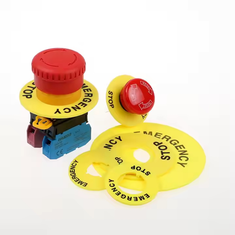 Emergency Stop Switches Push Button Switch Yellow Warning Circle Emergency Stop Sign
